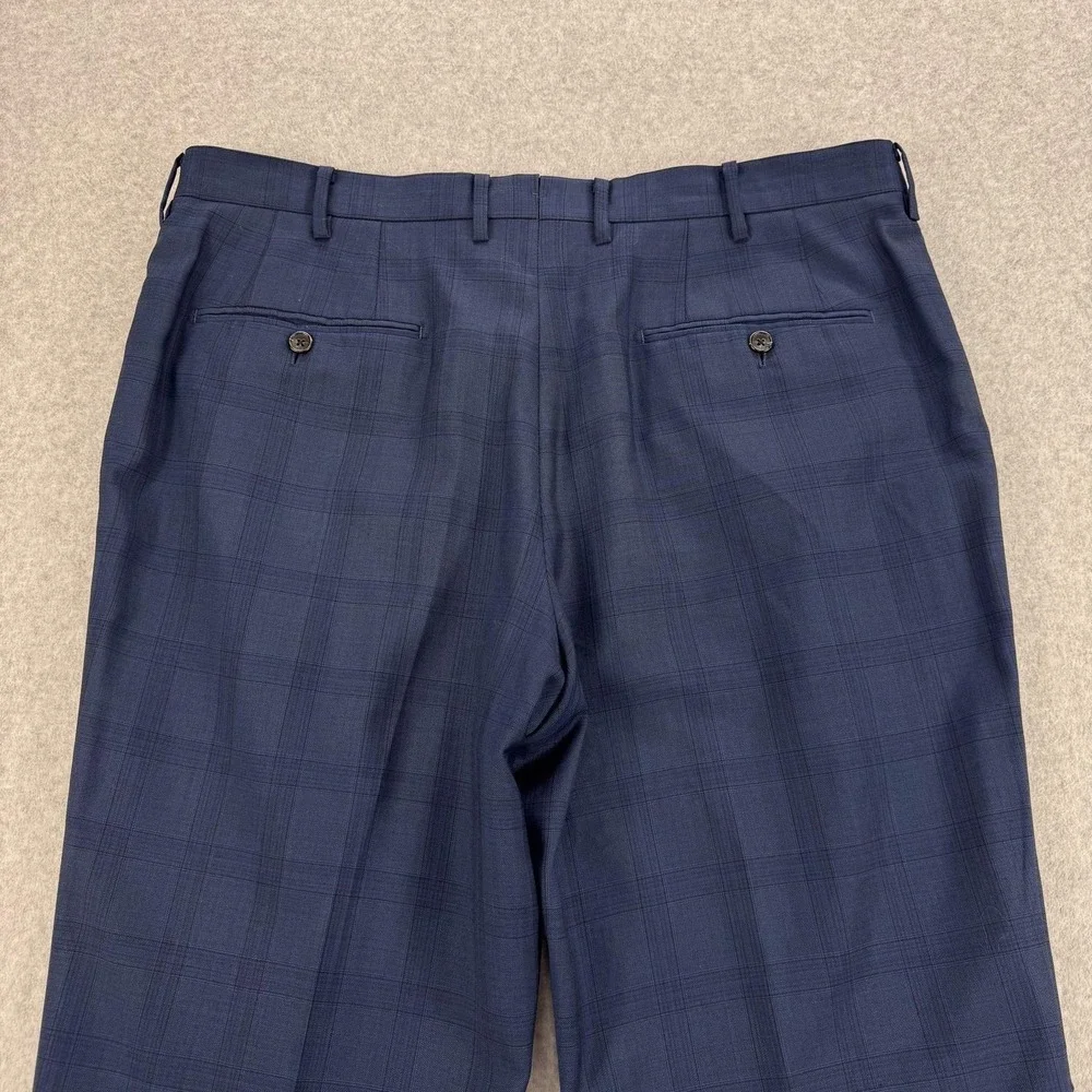 Spier & Mackay Dress Pants Mens 38x32 Blue Plaid Wool Flat Front Preppy Office